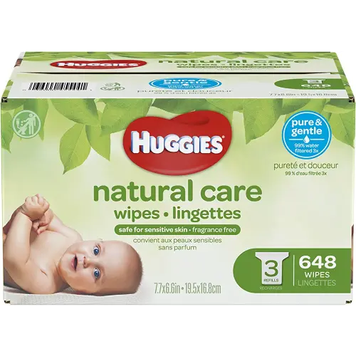 Huggies Natural Care Baby Wipes, Sensitive, Unscented, 3 Refill Packs, 648 Count Total