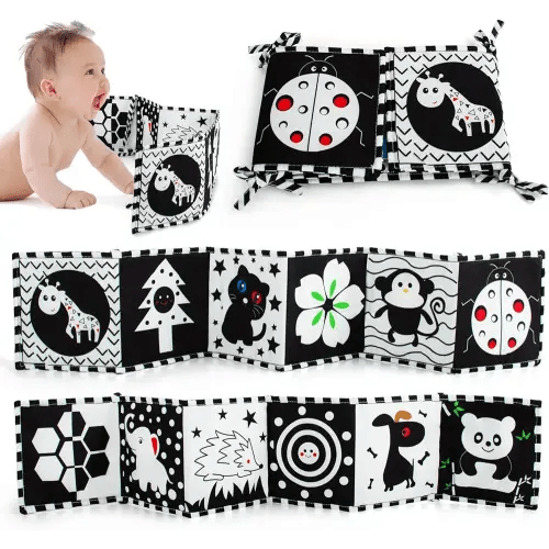 Cawgug Black and White High Contrast Soft Book for Babies 0-12 Months - Early Education Infant Tummy Time and Sensory Toys, Montessori Cloth Book Activities