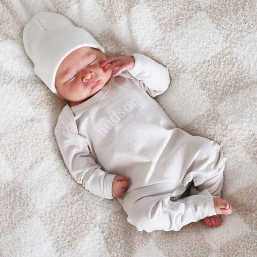 Personalized Full Length Snap Romper | Light Sand