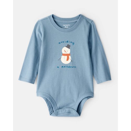 Baby Boy Snowman Long-Sleeve Graphic Bodysuit - Blue - Carter's | Carter's