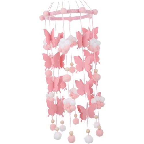 1pc Butterfly Ornament Handmade Wooden Mobile Wall Art Pendant Butterfly with Ball Ornaments Decorations for Home Ceiling Decor Plush Ball Pendant Baby Felt Ball Hairball Household