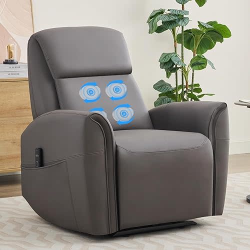 Power Massage Recliner for Adults, 4-Point Shiatsu Massage Recliner with Lumbar Support, Electric Leather Reclining Chair with Adjustable Backrest & Footrest for Living Room, Coffee