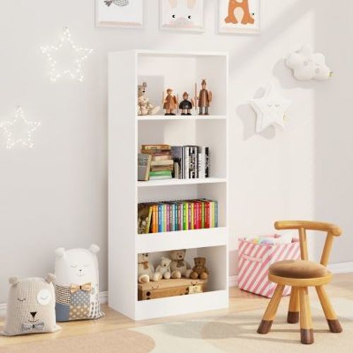 4-Tier Kids Bookshelf, Anti-Tip Safety, Tall Book Organizer for Kids Room, Nursery-3irtyhousy