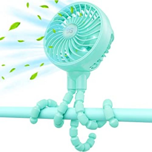 GUSGU Stroller Fan with Flexible Tripod Clip on for Baby, Mini Portable Fan USB Rechargeable Battery Operated, Small Personal Handheld Fan Cooling for Bed, Car Seat, Travel, Camping…