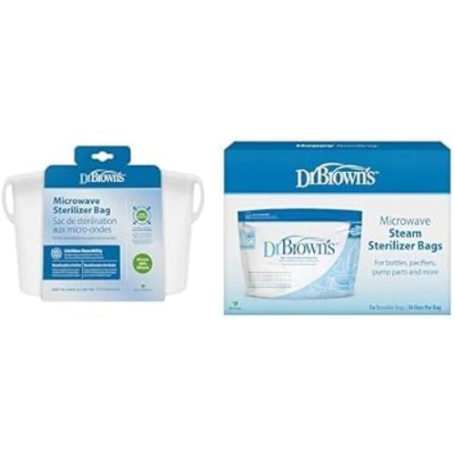 Dr. Brown's Reusable Silicone & Disposable Plastic Microwave Steam Sterilizer Bags for Baby Bottles, Breast Pump Parts & Pacifiers - 5-Pack