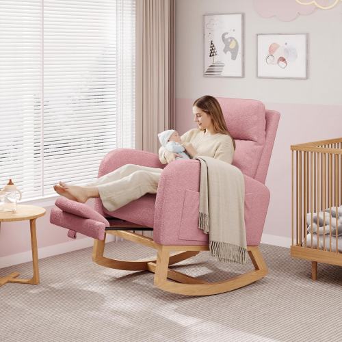 Modern Nursery Glider Rocking Chair with Side Pockets & Matching Pillow for Living Room, available in multiple colors
