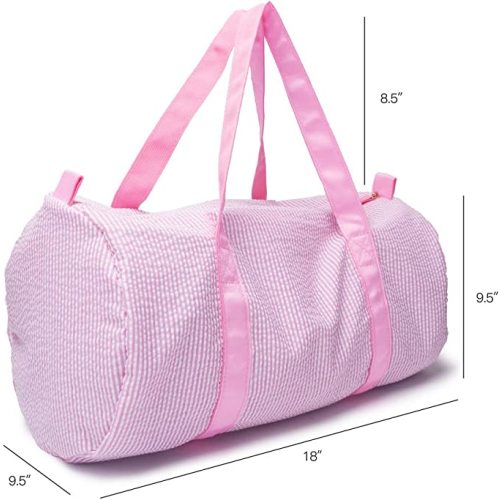 Kids Duffle Travel Bag, Seersucker Overnight Weekender Carry on Bag for Toddler Boys Girls, Lightweight Small Personal Items Bags (Pink)
