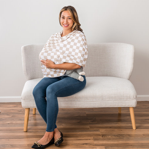 Mom Boss Multi Use Cover - Tan Check