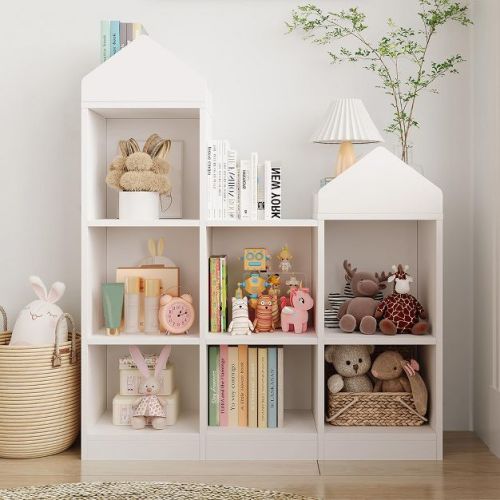 Garvee Toy Storage Organizer 7-Cubby Kids Bookshelf White Bookcase Toddlers Playhouse Cabinet Shelf for Boys Girls for Playroom, Nursery, Kids Room