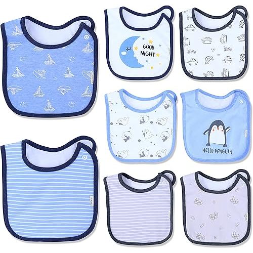 DOKMA Set 8 Organic Cotton Baby Drool Bibs - Bandana Teething Bibs for Baby - Bandana Drool Bibs - Ultra Soft, No Scratch