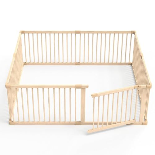 JimberBay Wooden Baby Playpen, X-Large Size Adjustable Baby Playard for Babies and Toddlers with Safety Gate, CPC Certified Play Fence
