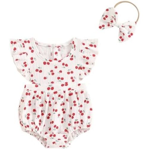 Newborn Baby Girl Romper Floral Ruffle Sleeveless Jumpsuit Cotton Bodysuit with Headband Summer Clothes Outfit