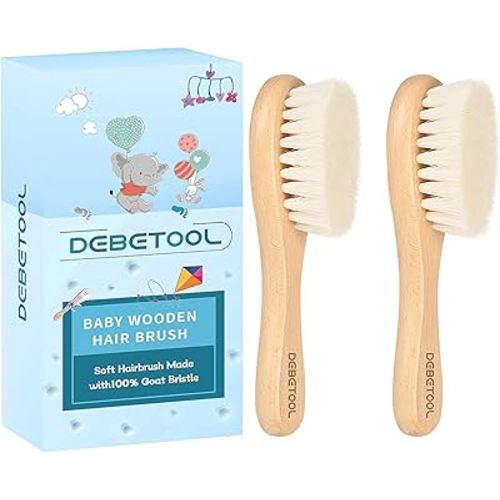 Baby Hair Brush, 2 Packs - Natural Wooden Brush with Premium Goat Bristle, Ideal for Newborns & Toddlers, Promotes Healthy Hair Growth, Prevents Scalp Irritation, Off-white
