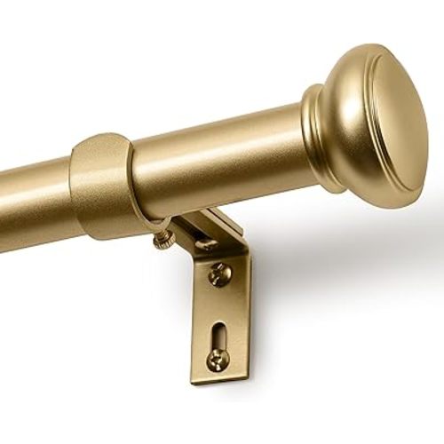 Gold Curtain Rods for Windows 48 to 84 Inches, 1 Inch Decorative Curtain Rod Set, Adjustable Length Heavy Duty Metal Window Curtain Rod with Brackets