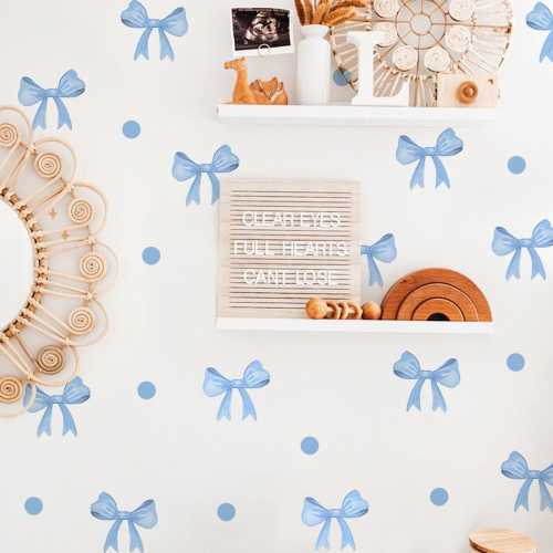 Cute Blue Bow Wall Decals for Girls' Bedroom Decor,Bow Wall Stickers Nursery Decor,Kids Room Wall Stickers Removable Peel and Stick Vinyl