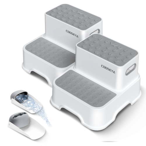 COOSEYA 2-Tier Step Stool for kids (2 Pack), Toddler Step Stool for Bathroom , Anti-Slip Surface and Sturdy Premium Potty Stool , for Kitchen, Bedroom & Classroom