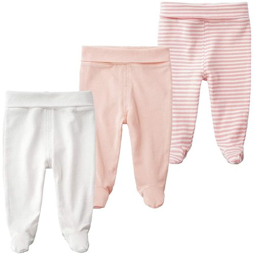 Newborn Infant Baby Boys Girls Cotton High Waist Footed Pants Casual Leggings with Feet 0-12 Months 3-PACK/1-PACK