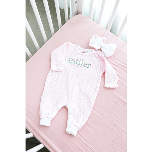 Floral Name Long Sleeve Knit Romper // Baby Shower Gift, Knit Onesie, Floral, Baby Girl Gift, Pink, Custom Name Outfit, Newborn Baby