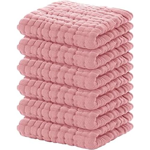 Yoofoss Muslin Baby Washcloths 100% Organic Cotton Face Towels 6 Pack Wash Cloths for Baby 12x12in Soft and Absorbent Baby Wipes (Bean Paste)
