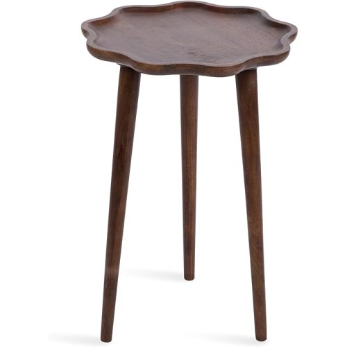 Kate and Laurel Alezar Modern Decorative Wooden Round Side Wavy Edge for Bedroom Nightstand or Living Room Accent Table, 15x15x22, Walnut Brown