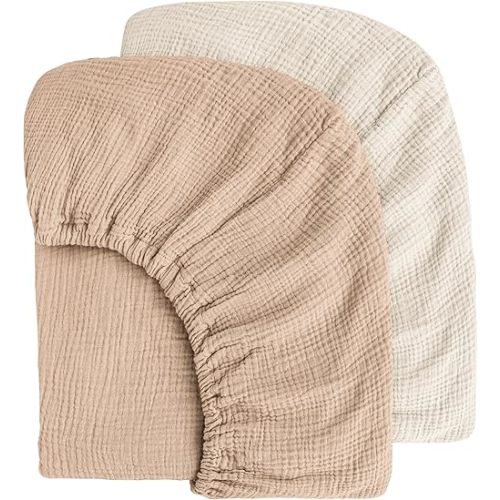 Muslin Cotton Crib Sheets - Neutral Fitted Sheets for Standard Crib& Toddler Mattress Soft and Breathable Baby Sheets for Boys and Girls - 28"x52"