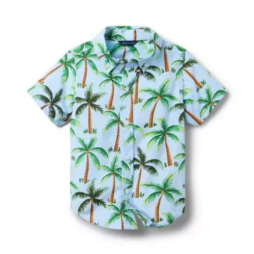 Boy Light Blue Palm Tree The Poplin Shirt by Janie and Jack