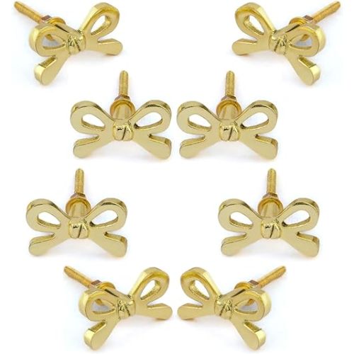 Perilla Home Set of 8 Brass Bow Knobs for Cabinet & Drawers Decorative Bow Knobs for Home Kitchen Cabinet Hardware Cupboard Metal Door Dresser Wardrobe and Drawer Pulls