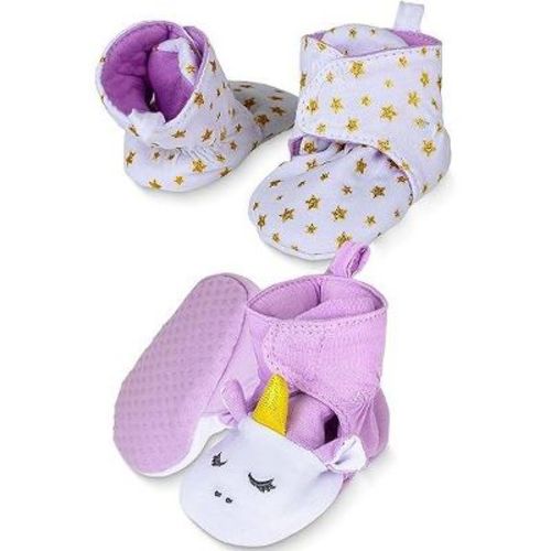 Rising Star Baby Girls & Boys Booties, Non Slip Grippers Slippers for Infants Ages 0-3 Months (Purple Unicorn)