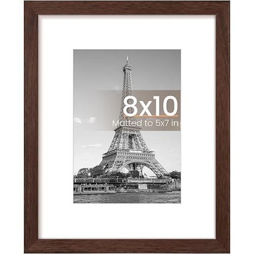 upsimples 8x10 Picture Frame, Display Pictures 5x7 with Mat or 8 x 10 Without, Wall Hanging Photo Frames, Brown, 1 Pack