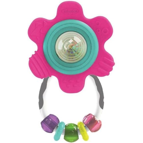 Infantino Spin & Teethe Gummy Yellow Flower Rattle - Easy to Grab, Chewy Rings, Multi-Texutre Petals, Roller Ball Center - Teething & Sensory Play, Ages 0 Months +