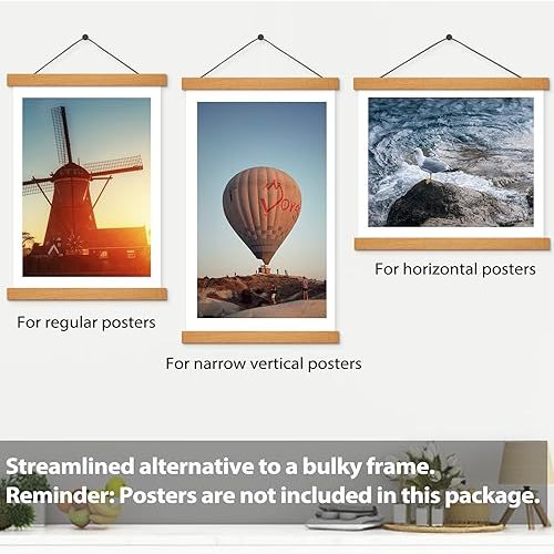 Magnetic Poster Frame Hanger, Natural Teak, 24x36 24x32 24x18 Poster Hanger for Photos, Pictures, Prints, Maps, Scrolls and Canvas Artwork