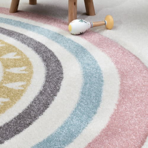 Kids Rug for Nursery with Rainbows & Hearts in Cream Pastel