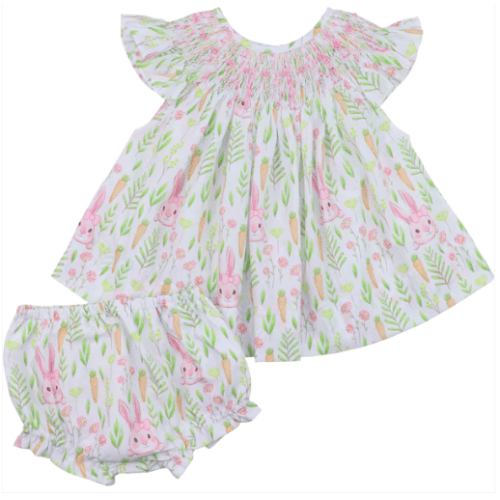 Pink Smocked Bunny And Carrot Diaper Set – Cecil & Lou