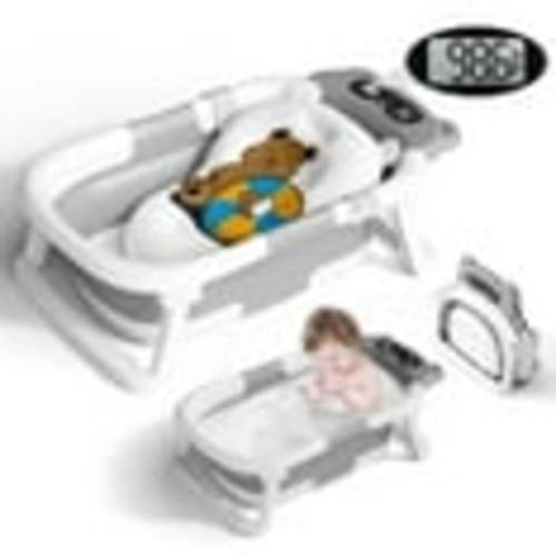 COOSEYA Bear Collapsible Baby Bathtub for Infants, Bath Tub with Cushion and Thermometer, for Newborn to Toddler Portable Travel Multifunctional Bathing 0-2 years (Gray)