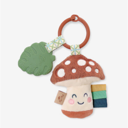 Itzy Ritzy Infant Toy & Teether - Itzy Pal Baby Teething Toy Includes Lovey, Crinkle Sound, Textured Ribbons & Silicone Teether Toy for Newborn (Mushroom)