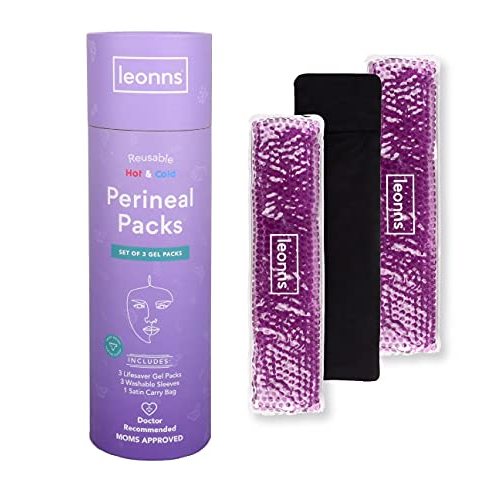 LEONNS Reusable Perineal Ice Packs for Postpartum - 3 Postpartum Ice Packs with Soft Satin Sleeves- Post Partum Relief Ice Pads with 2 in 1 Hot or Cold Pack Functionality