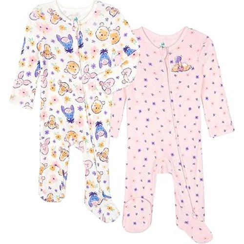 Disney Baby Girls 2 Pack Zip Up Sleep N' Plays Newborn to Infant Sizes (Newborn - 24 Months)