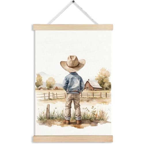 RYVJU Cowboy Nursery Wall Art Poster Hanger Frame, Western Nursery Decor Boy, Rustic Western Country Cowboy Wall Decor Canvas Prints for Toddler Baby Boy Room Bedroom Playroom, 12x16 In