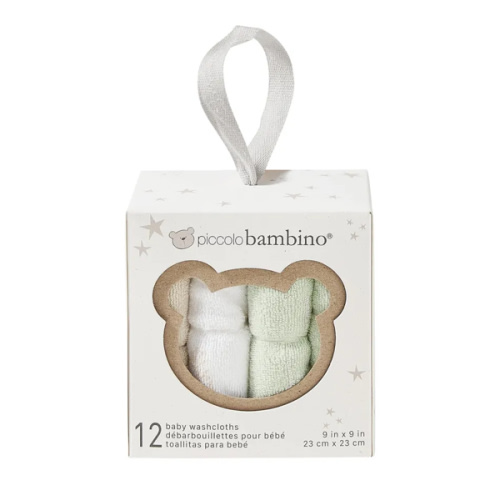 Piccolo Bambino Washcloths Gift box (12) - Sage - Clement