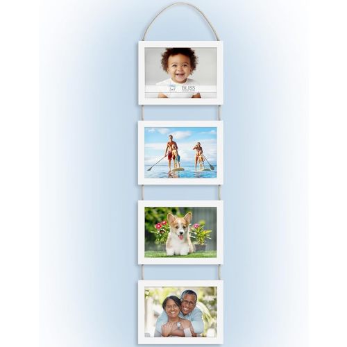 Icona Bay - 5x7 Wall Hanging Picture Frames Collage with 4 Openings - Winter White - Casual Style Engineered Wood Frames - Wall Mount Only - Bliss Collection