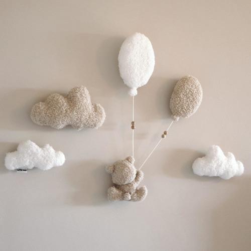 Wall decor clouds bear boucle Nursery neutral gender decor Soft wall decor Teddy bear clouds decor walls Hanging walls decor nursery