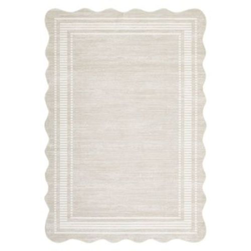 Modern Solid Scalloped Area Rug Machine Washable Rug with Non-Slip Backing Low Pile Stain Resistant Floor Cover for Living Room Bedroom Office