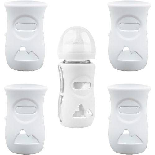 4 Pack Silicone Sleeves for Avent Natural Glass Baby Bottles, Anti Breakage Baby Bottle Holder, Compatible with Philips Avent Glass Natural Baby Bottle, BPA Free (White, 8 OZ)
