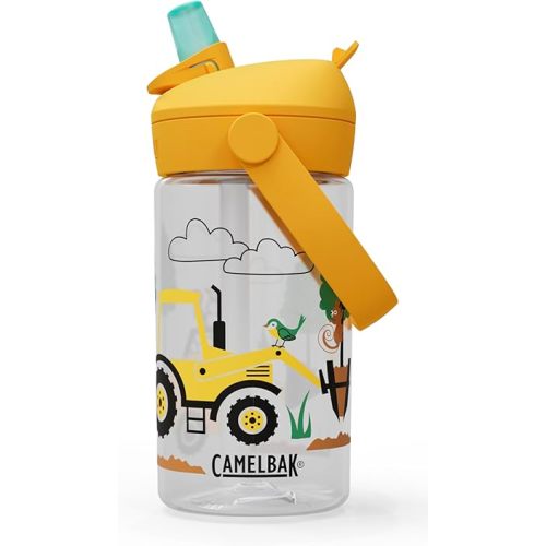 CamelBak Thrive Flip Straw Kids 14oz Water Bottle with Tritan Renew – Easy Carry - Straw Top, Tractors and Trees