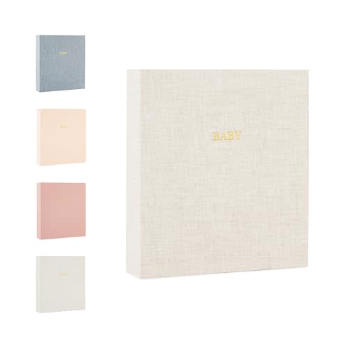 Sugar Paper Baby Keepsake Book, Memory Book from Pregnancy to First Year, Milestone Journal with Pocket Storage, Baby Shower Idea, Gender Neutral Gift, Cloth Hardcover, Flax