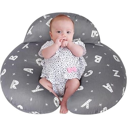 Plus Size Breastfeeding Pillow for Ergonomic Comfort & Support, Easier Nursing, Fit, Removable Cover, Machine Washable, Letter Pattern(Grey)