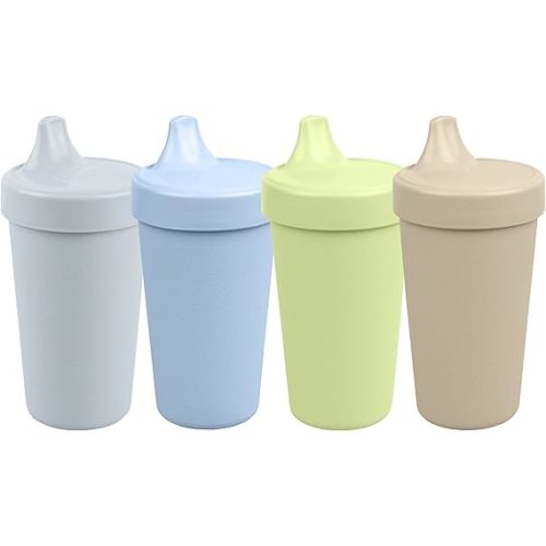 Re-Play Made in USA 10 Oz. Sippy Cups for Toddlers, Pack of 4 - Reusable Spill Proof Cups for Kids, Dishwasher/Microwave Safe - Hard Spout Sippy Cups for Toddlers 3.13" x 6.25", Meadow