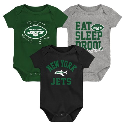 New York Jets Newborn & Infant Three-Pack Eat, Sleep & Drool Retro Bodysuit Set - Green/Black/Heather Gray