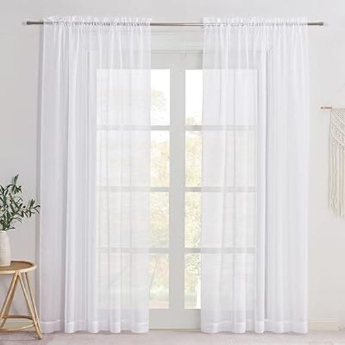 NICETOWN Window Sheer Curtains 84 inches Long, Rod Pocket Soft Voile Sheer Window Treatment Drapes for Living Room/Bedroom, 2 Panels, White, 60" Wide
