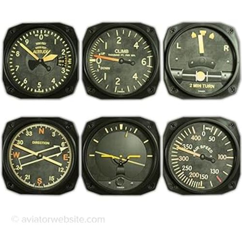 Vintage Aircraft Instrument Coaster Set - Set of 6